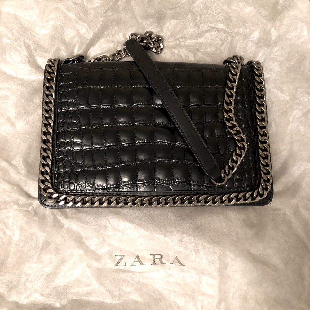 Zara Black Croc Chain City Bag